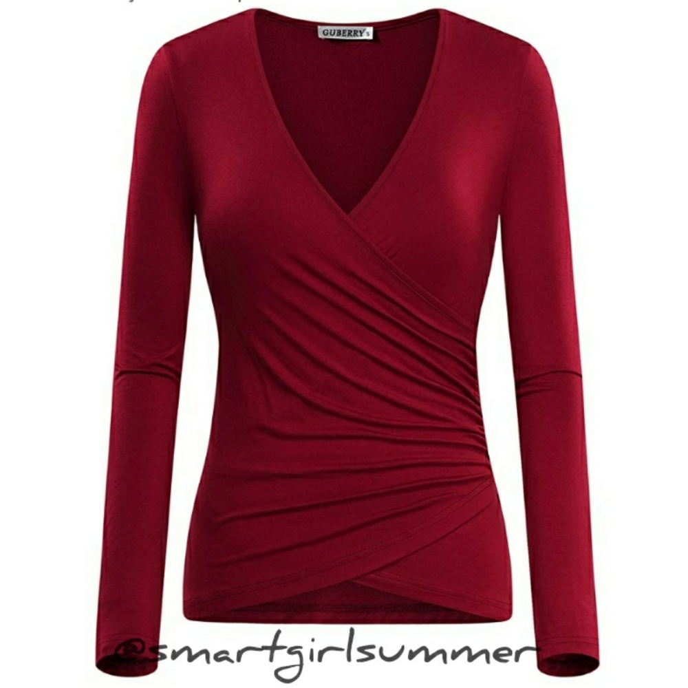 🆕⭐Wine red faux wrap top